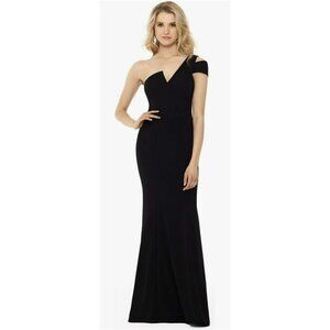 Betsy & Adam Black One Shoulder Formal Crepe Gown evening Maxi Dress Sz 10 NEW